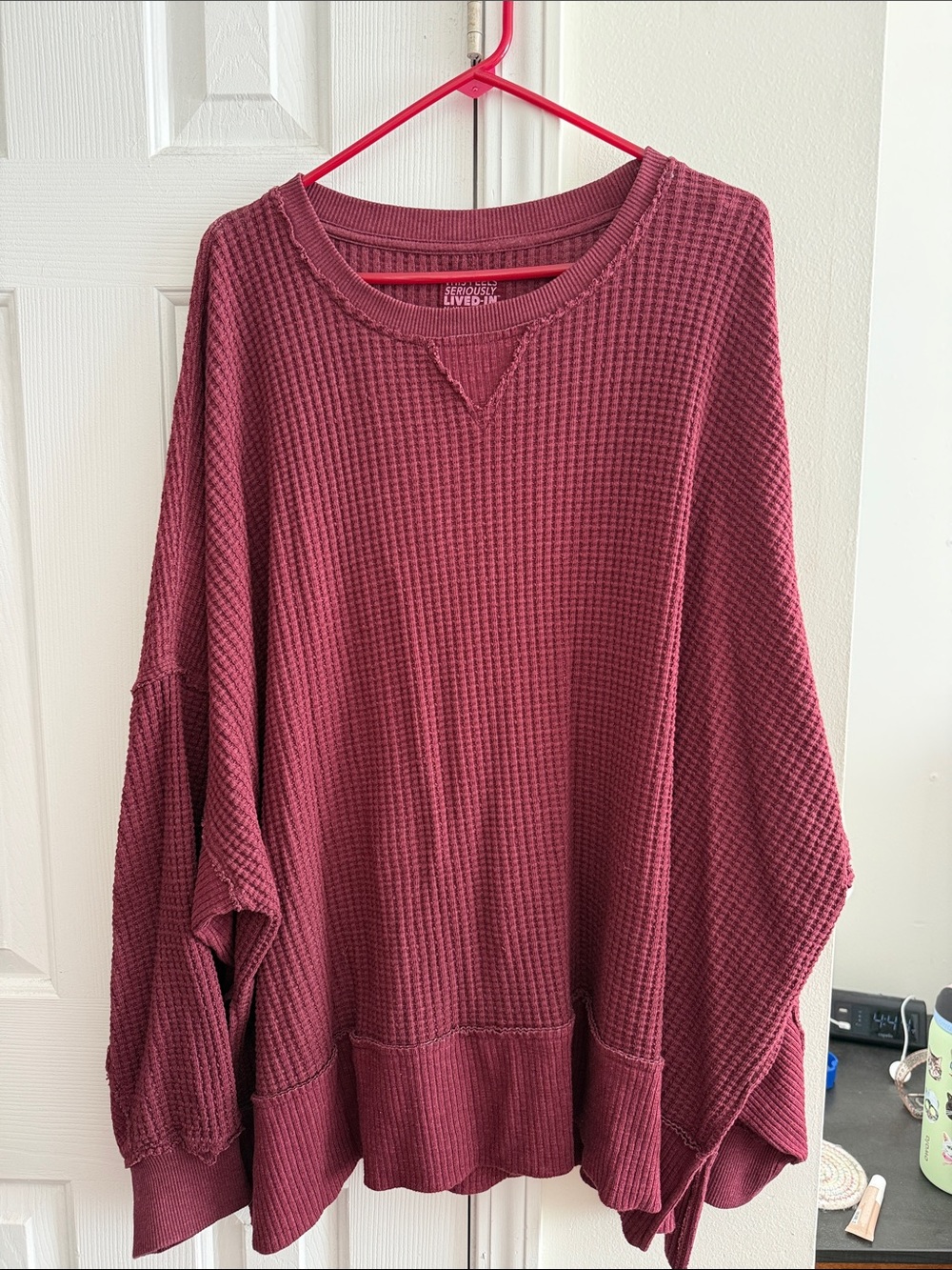 American Eagle Oversized Waffle Knit Pullover Sweater - Plum